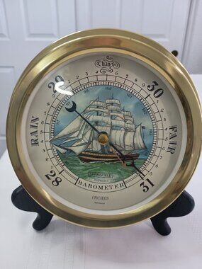 Springfield Brass Nautical Barometer with Ship Illustration